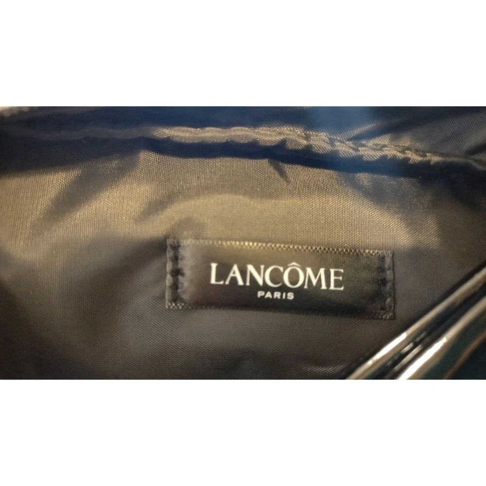 Lancome Black Faux Leather Makeup Bag Rose Design Toiletry Pouch Travel Case